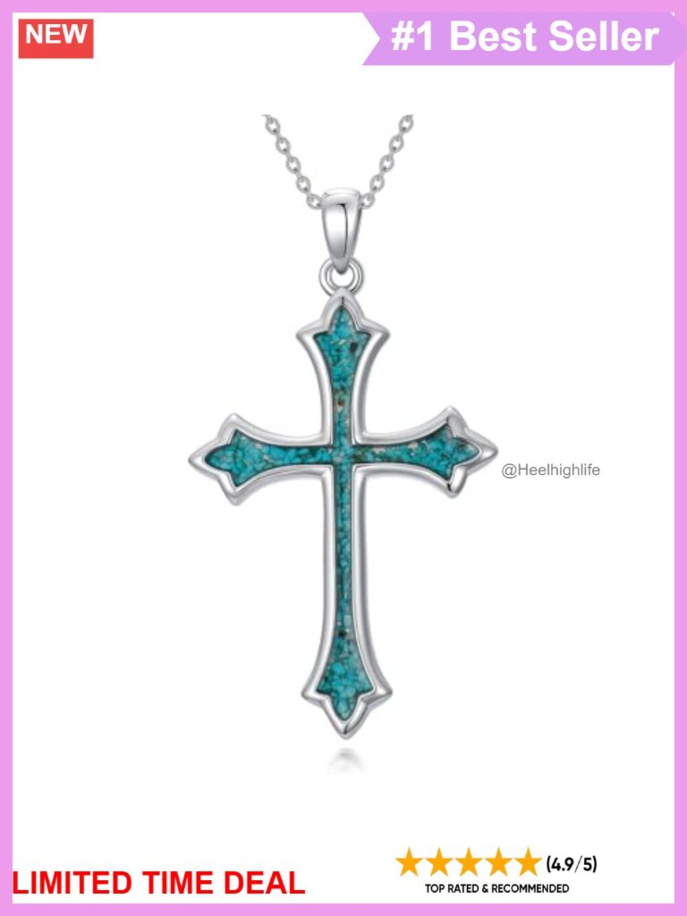 Natural Turquoise Cross Necklace 925 Sterling Silver Pendant Women